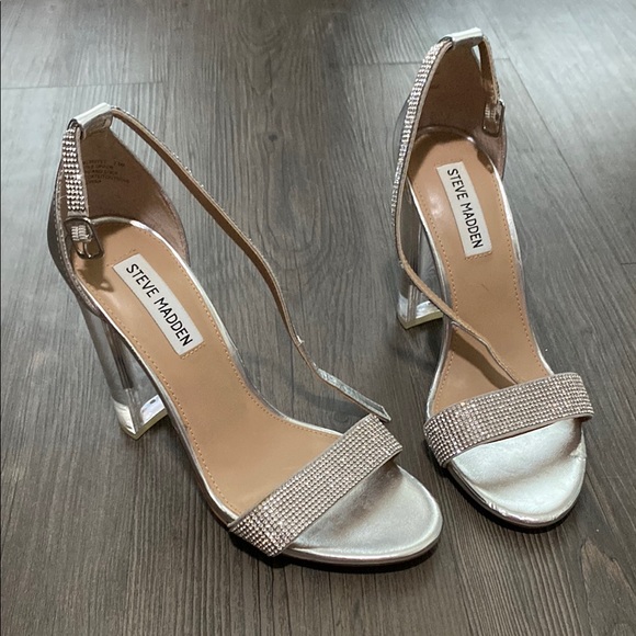 Steve Madden Shoes - Silver rhinestone Steve Madden klair open toe high clear heels